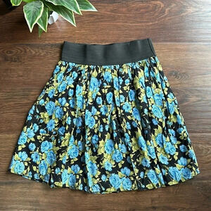Annabelle Rose Print Skirt | Black and Blue Floral Mini Skirt | Mini Skirt